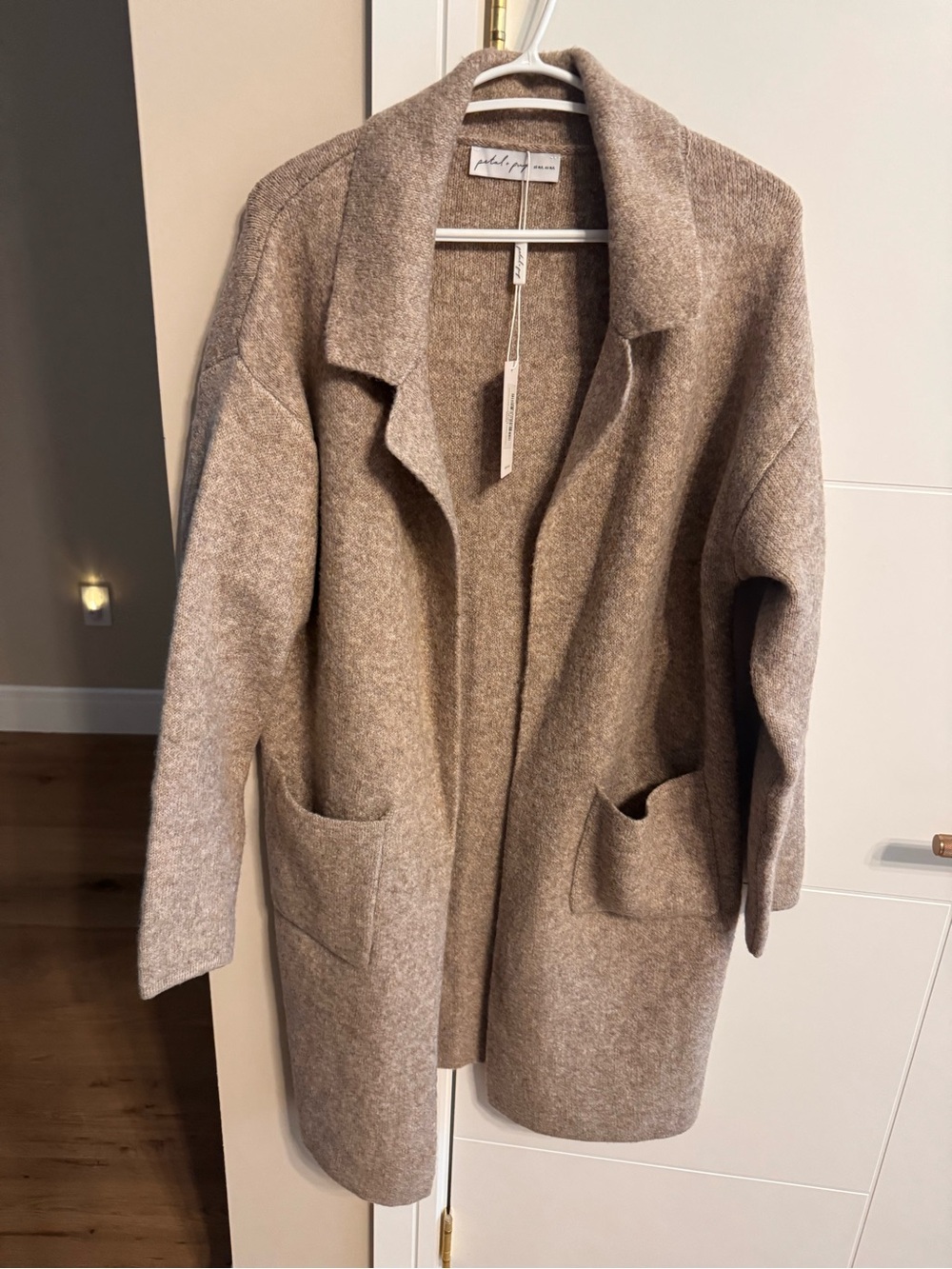 Petal & Pup Taupe Open-Front Pocketed Cardigan Coat